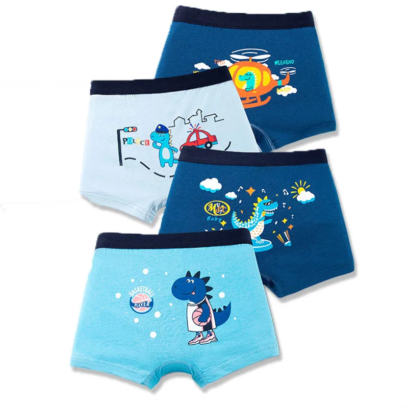 Boys' Cotton Boxer Briefs 4-Pack – Fun Print Kids Underwear (Ages 3–14)