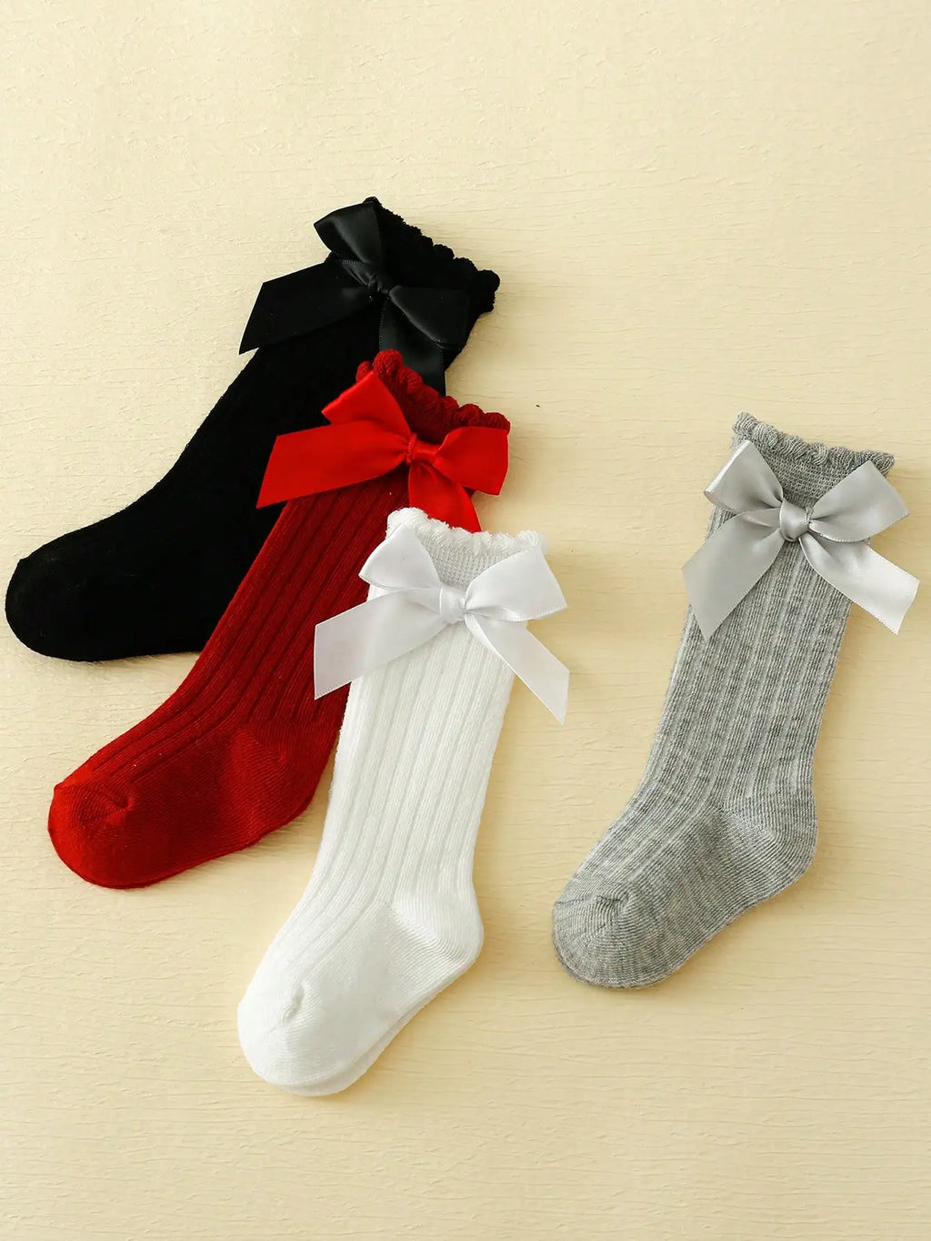 Baby Girls' Knee High Socks with Bow – Soft Cotton Princess Socks, 4/5 Pairs (1–3Y)
