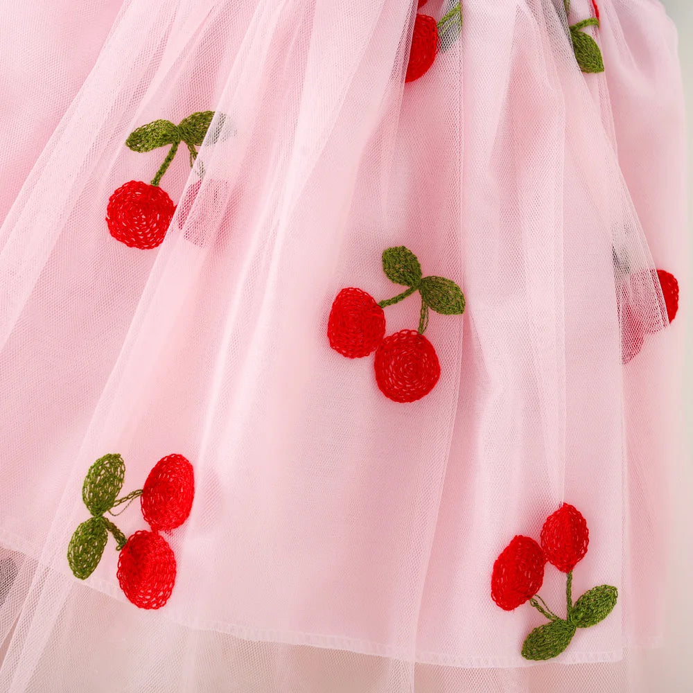 Baby Girl Lace Cherry Dress – Puff Sleeve Flower Girl Wedding Dress