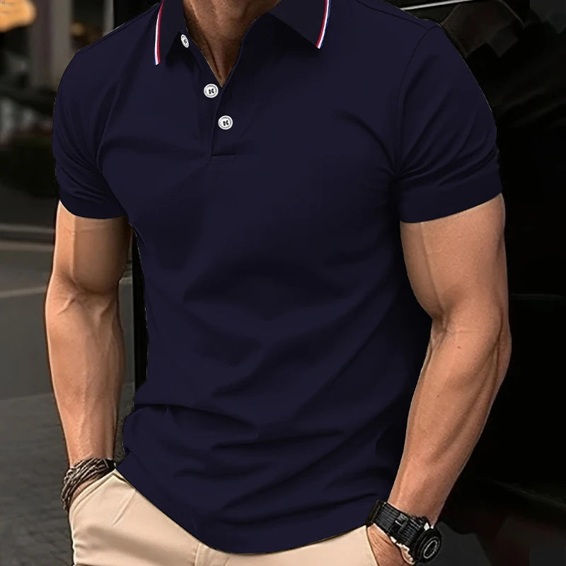Men’s Summer Polo Shirt – Breathable Solid Color, Short Sleeve