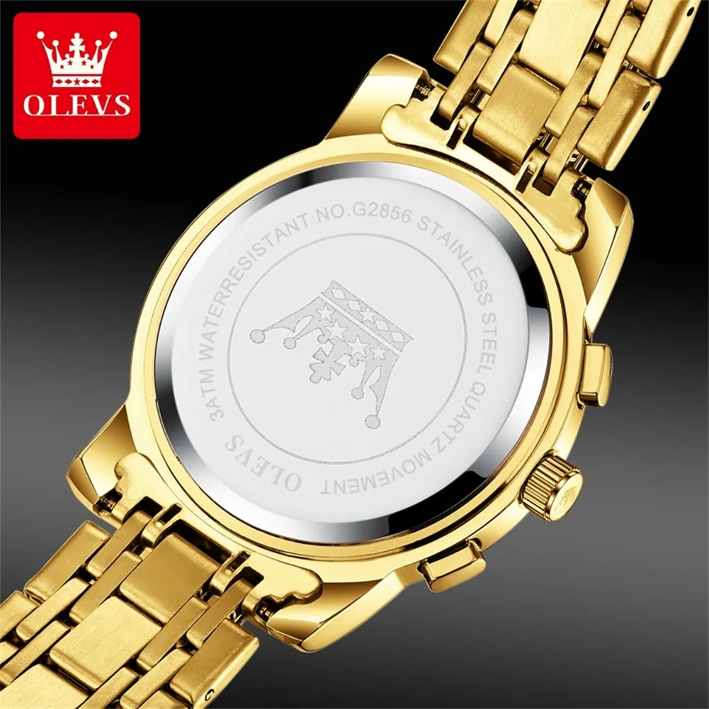 OLEVS 2856 Quartz Watches for Men Fashion Flywheel Design Chronograph Waterproof Luminous Calendar Moon Phase Men's Wristwatches