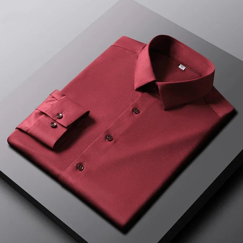 Men’s Business Casual Shirt – Long Sleeve Solid Color, Wrinkle Free, All‑Season