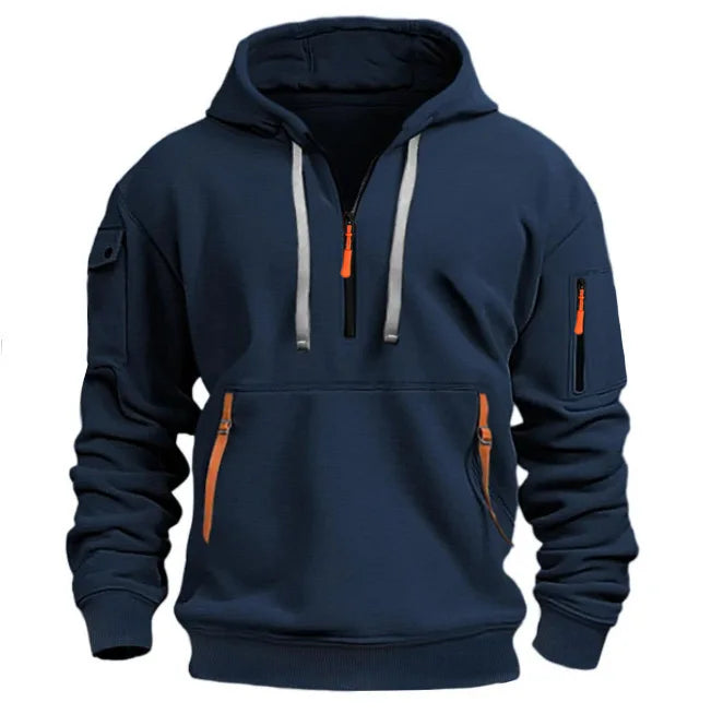 Men’s Casual Sports Hoodie – Solid Color Pullover, Arm Pocket, Plus Size