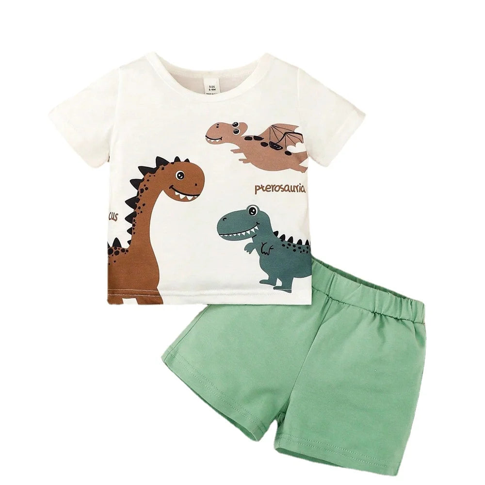 Baby Boy 2-Piece Dinosaur Set – Short Sleeve Top & Shorts (0–3 Years)