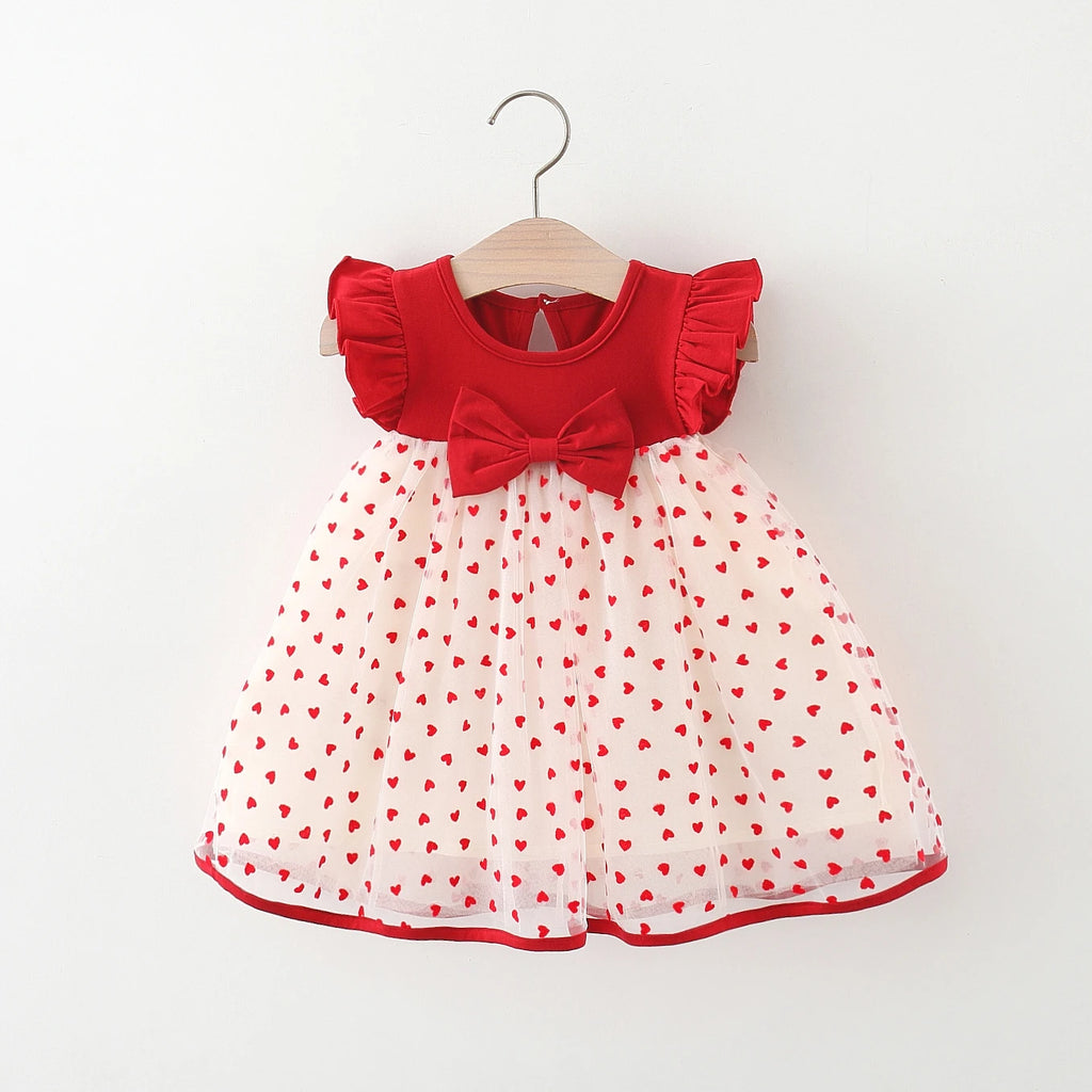 Baby Girl Red Heart Embroidered Tutu Dress – Mesh Bow Birthday Party Dress