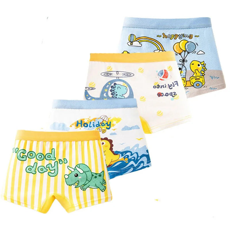 Boys' Cotton Boxer Briefs 4-Pack – Fun Print Kids Underwear (Ages 3–14)