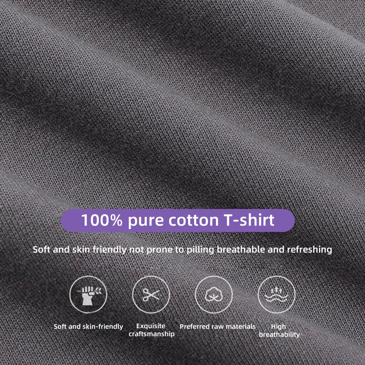 100% Pure Cotton T-Shirt With Round Neck Shoulder Design For Both Men Women Summer Solid Color Short Sleeved Casual Loose Fit