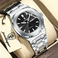 POEDAGAR Square Luxury Men Clock Waterproof Luminous Date Week Quartz Man Wristwatch Stainless Steel Fashion Men's Watches Reloj