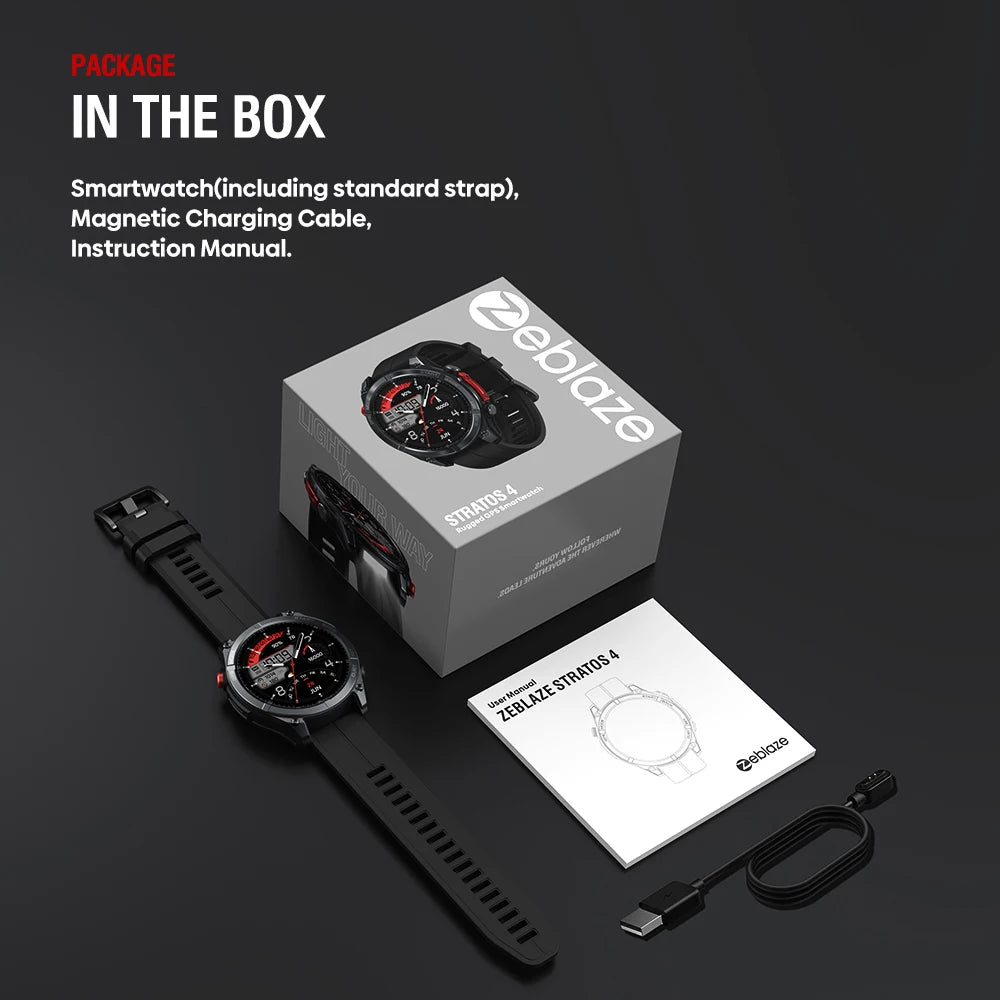 NEW 2025 Zeblaze Stratos 4 GPS Smartwatch 1.43" AMOLED Screen Compass Barometric Altimeter Flashlight Voice Calling Smart Watch