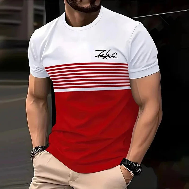 Fashionable striped printed short-sleeved T-shirt 2025 Spring/Summer casual collar crew T-shirt Soft and breathable T-shirt for
