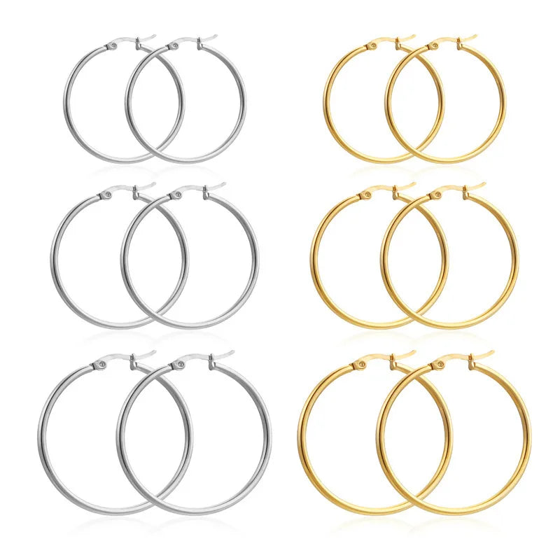 Gold Color Stainless Steel Hoop Earrings For Women Men Big/Small Circle Round Ear Jewelry Bijoux Acier Inoxidable E18110