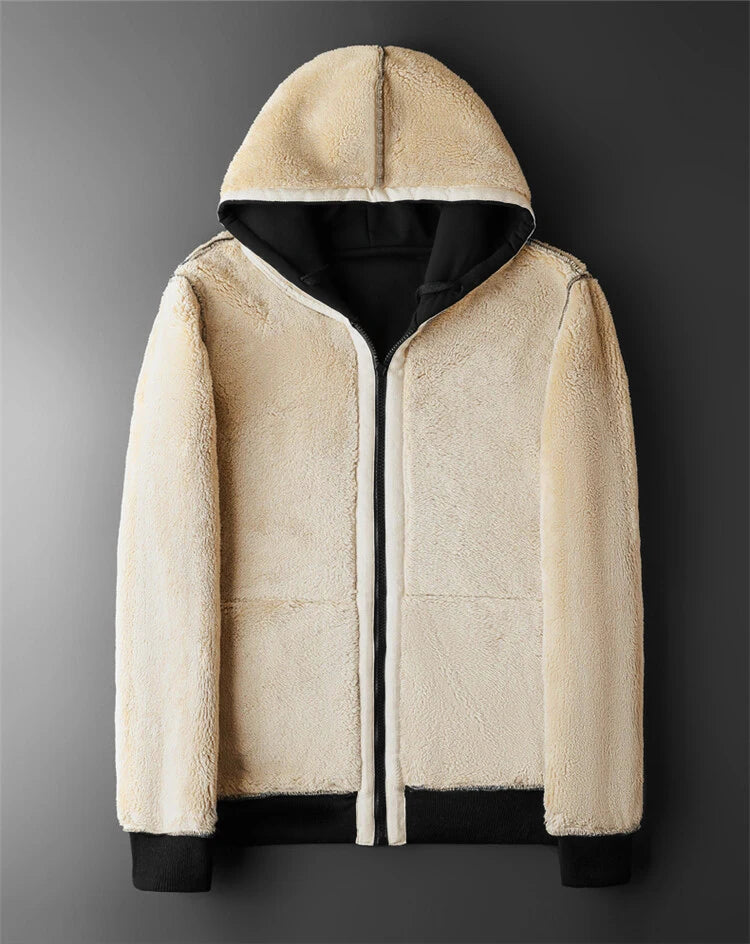 Winter Lambswool Jacket – Thick Warm Fleece, Hooded Zip, Unisex