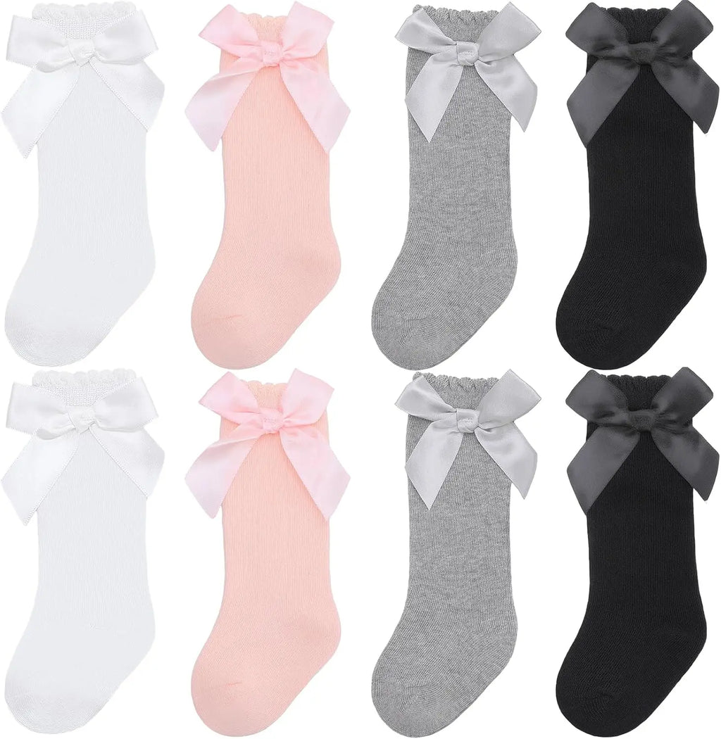 Baby Girl Knee High Socks with Bow Ruffles – Soft Cotton Toddler Stockings