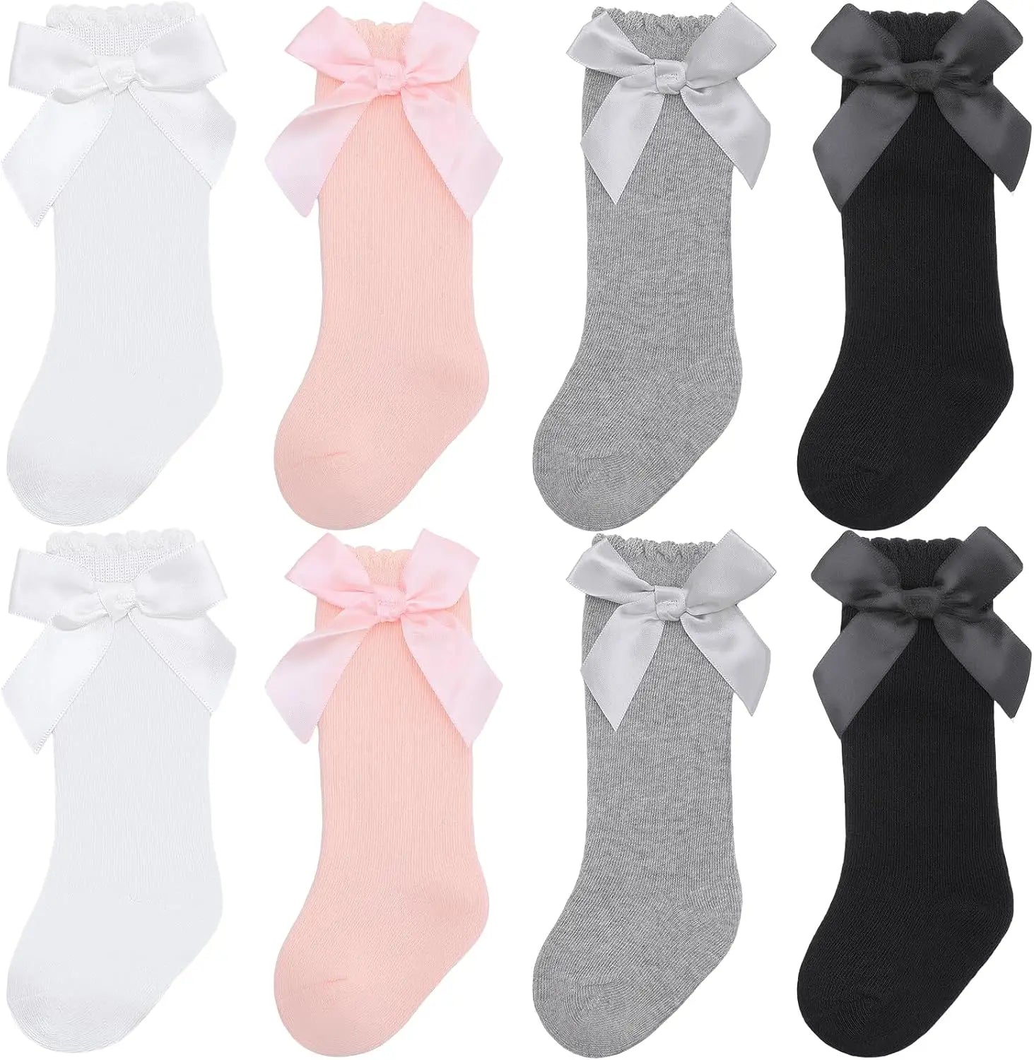 Baby Girl Knee High Socks with Bow Ruffles – Soft Cotton Toddler Stockings