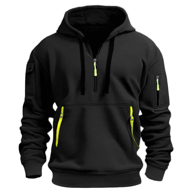 Men’s Casual Sports Hoodie – Solid Color Pullover, Arm Pocket, Plus Size