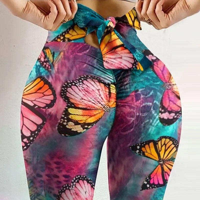 Women’s Butterfly Print Leggings – High Waist, Bowknot Yoga Pants, Butt Lift Fitness Tights