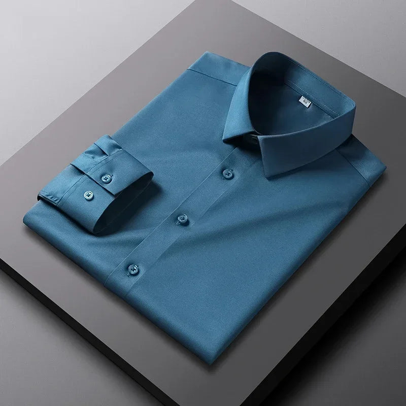 Men’s Business Casual Shirt – Long Sleeve Solid Color, Wrinkle Free, All‑Season