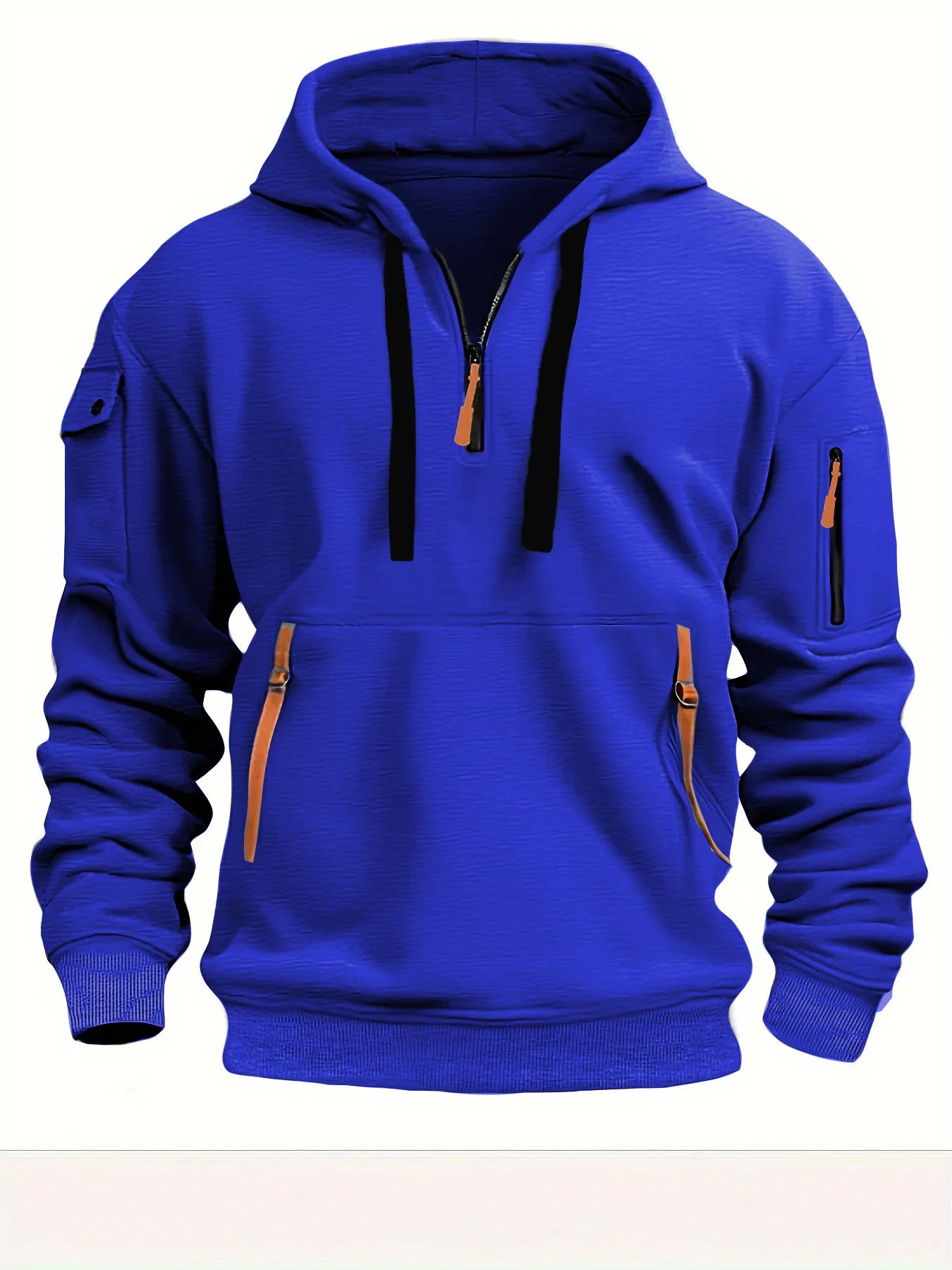 Men’s Casual Sports Hoodie – Solid Color Pullover, Arm Pocket, Plus Size