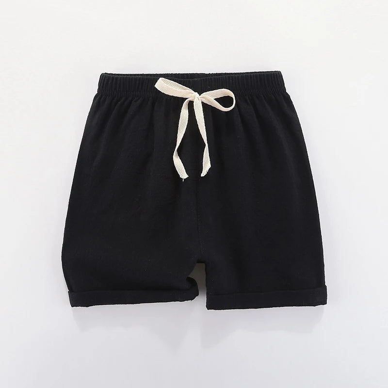 Kids' Beach Shorts – Candy Color Cotton Linen, Breathable Unisex (100–160cm)