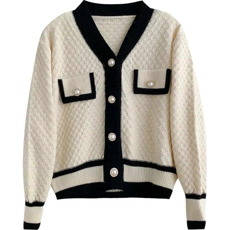 Women’s Korean Knit Cardigan – Loose Long Sleeve Vintage Sweater Coat