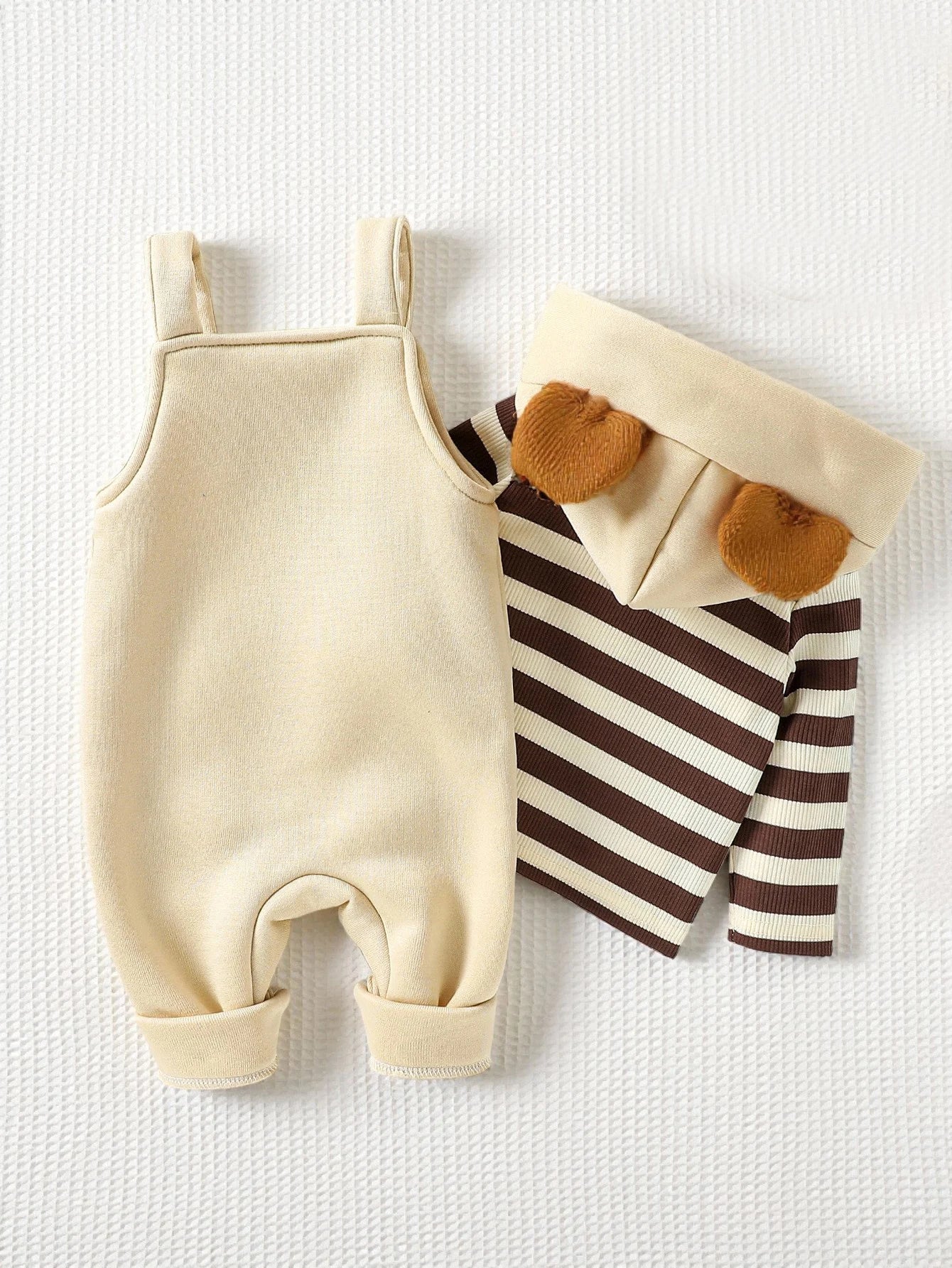 Baby Boys' 2-Piece Set – Striped Hoodie & Embroidered Bear Overalls (1–3Y)