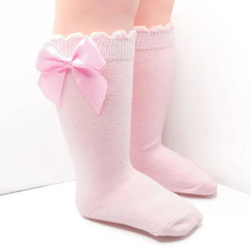 Baby Girl Knee High Socks with Bow Ruffles – Soft Cotton Toddler Stockings