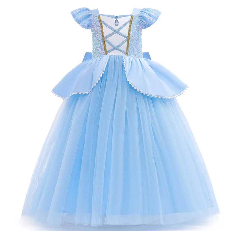 Girls' Cinderella Sequin Princess Dress – Costume with Crown & Gloves (2–10Y)