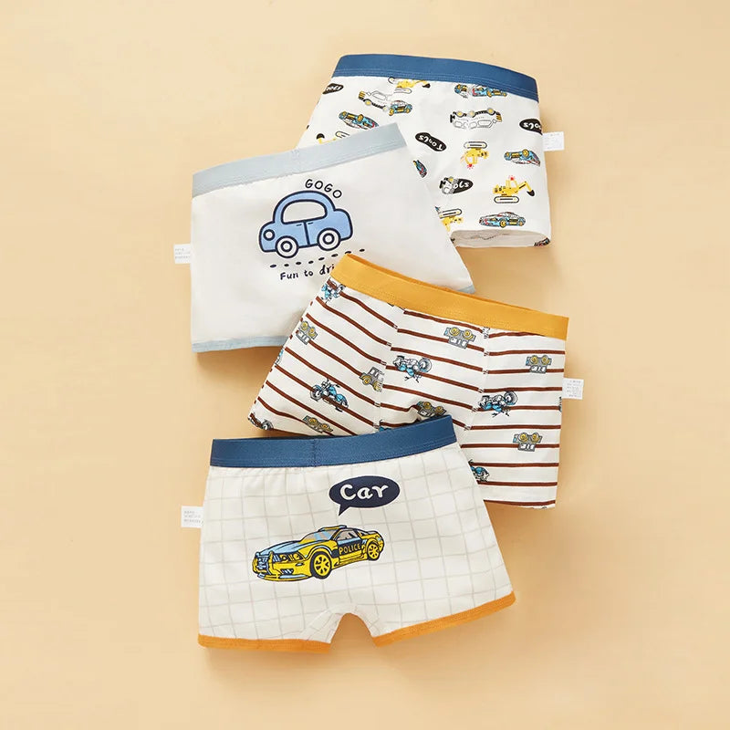 Boys' Cotton Boxer Briefs 4-Pack – Cartoon Print Kids Underwear (Ages 2–14)