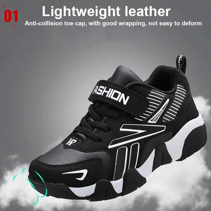 Kids' Leather Running Sneakers – Lightweight Outdoor Sports Shoes for Boys (EU 28–39)